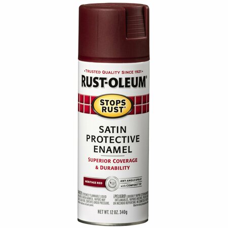 RUST-OLEUM Stops Rust Spray Paint, Heritage Red Satin 12 Oz. Spray 7760830